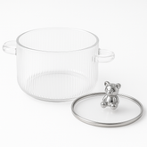 1600ml Multipurpose Borosilicate Glass Pot with Bear Knob Lid | Ideal for Cooking, Serving, Storage & More